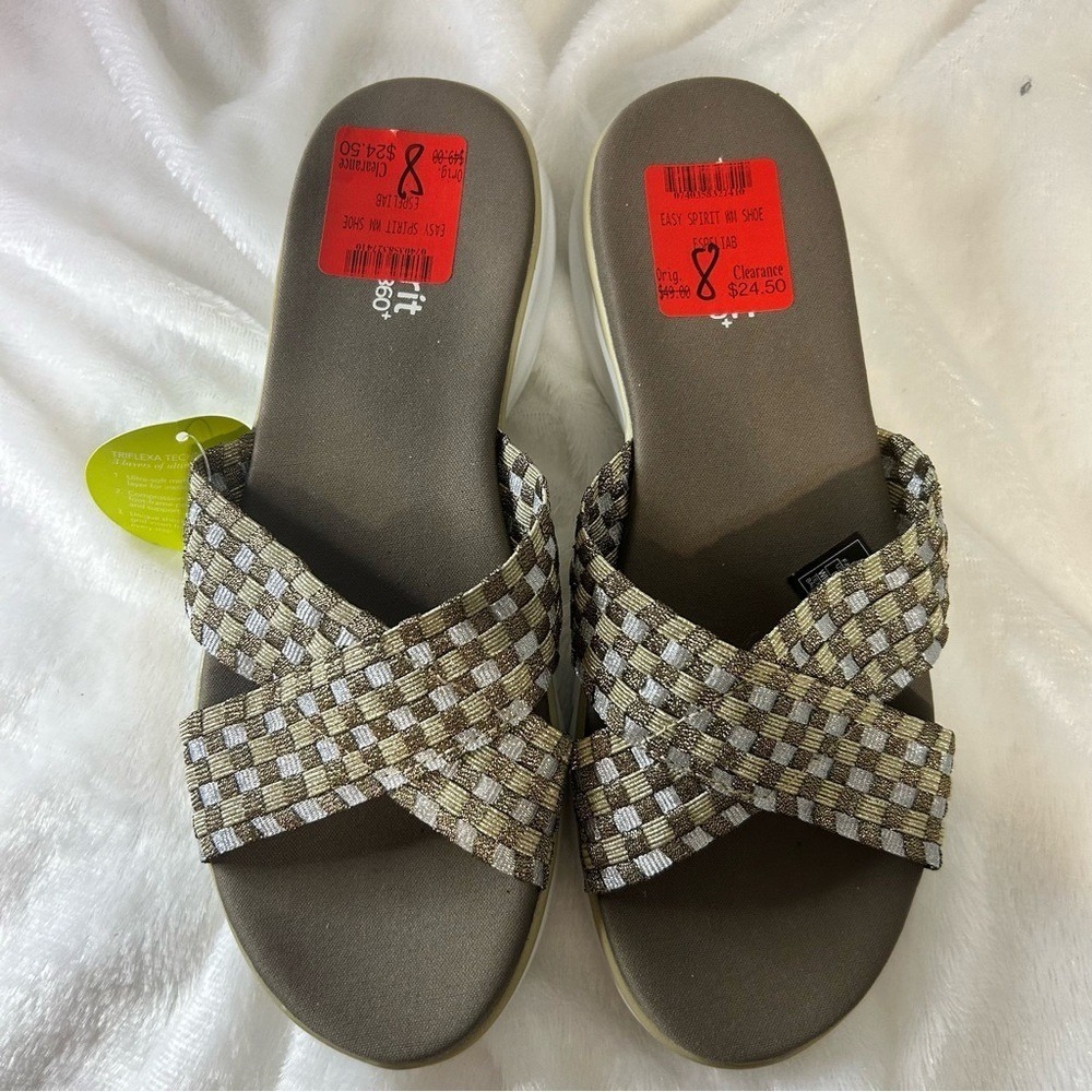 Women's Easy Spirit 8M e360 gold and silver Woven Sandals with memory foam gel